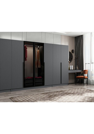 Kale Plus 8 Mebran Kapaklı 2ç Dolap Antrasit Mebran Füme Cam 190cm Antrasit