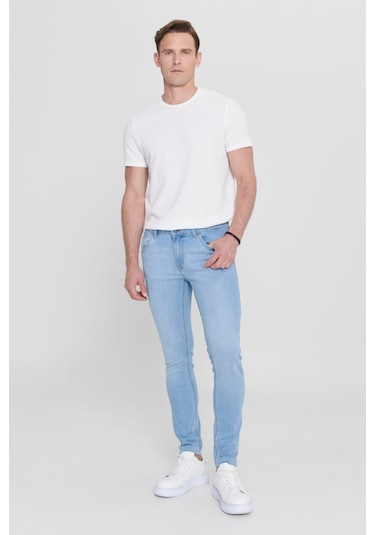 AC&Co / Altınyıldız Classics Ekstra Slim Fit Dar Kesim Pamuklu Riss Erkek Jean Kot Pantolon Mavi