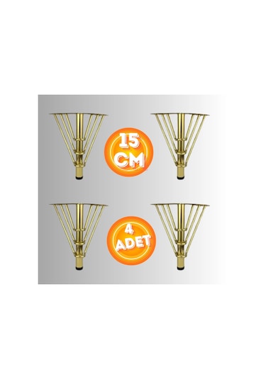 15 Cm Metal 3 Telli Koltuk Ayağı Mobilya Ayağı Ünite Ayağı Konsol Ayağı Puf Berjer Ayağı 4 Adet Gold