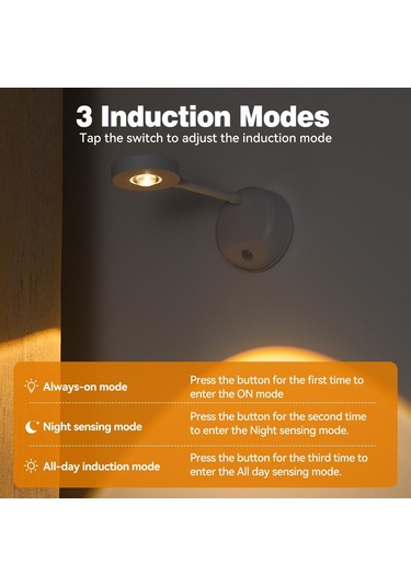 Hombey Dünya İçi Şarjlı Led Spot Işık, Akıllı İnsan Algılama, 3 Renk Seçeneği, 3m Algılama Mesafesi, 25 Saniye Aydınlatma Süresi Beyaz