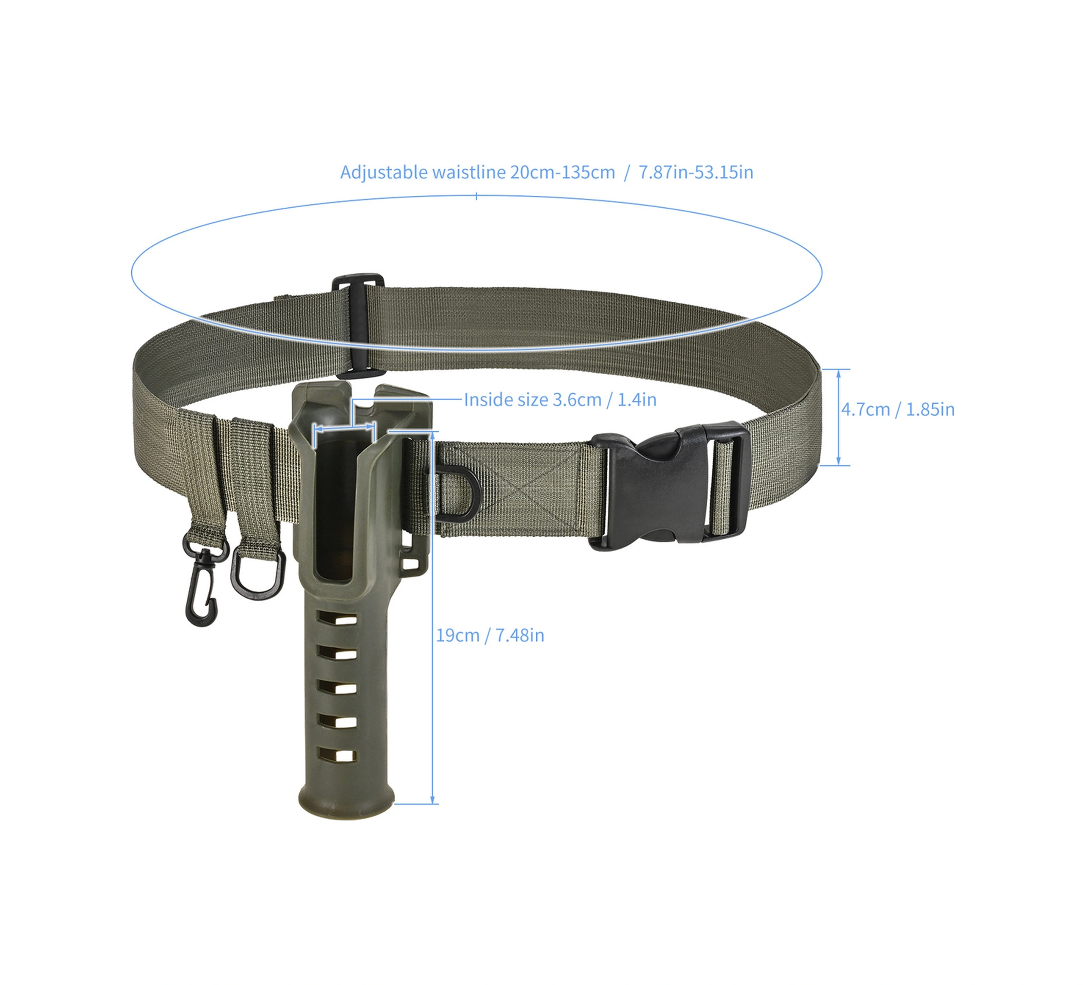 Youtek Askılı Balıkçılık Çubuğu Tutucu Bel Kemeri - Yeşil Renk, Oxford Kumaş-nilon-alloy Malzeme, 20-135cm Uzunluk Aralığı