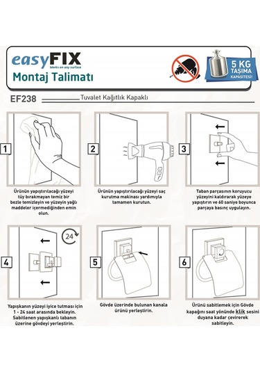 Teknotel Easyfıx Yapıskanlı Kapaklı Wc Kağıtlık Mat Siyah Ef238