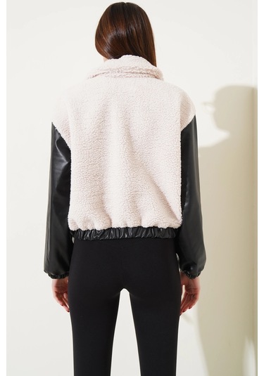 Deri Garnili Cepli Peluş Mont Siyah T1253 Siyah