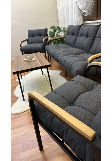 Modern Style Home Modern Sarıyer Balkon, Bahçe, Cafe - Metal Kanepe Koltuk Takımı - 3+1+1+ Sehpa Antrasit Modernk032 Antrasit