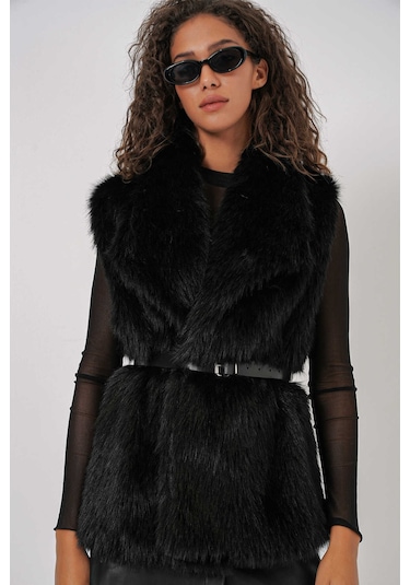Gabria Kürklü Yelek Siyah