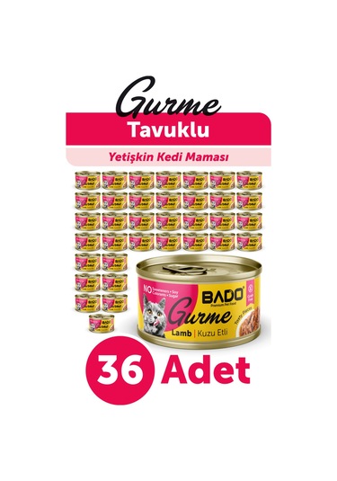 Bado Gurme Yaş Yetişkin Kedi Maması Kuzu Etli 85 Gr 36 Adet