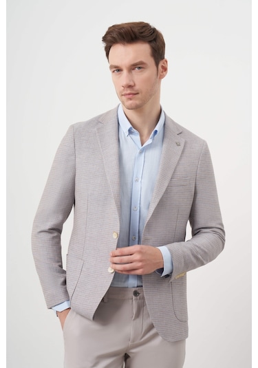 Morven Erkek A. Mavi Dokuma Slim Fit Torba Cep Mono Yaka Spor Ceket Açık Mavi