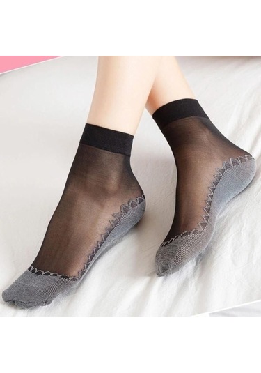 Jeehugo Güvenli Yürüyüş Için Nane Desenli Antir Kayma Pamuk Tabanlı İnce Çoraplar - Siyah 10'lu Paket Siyah