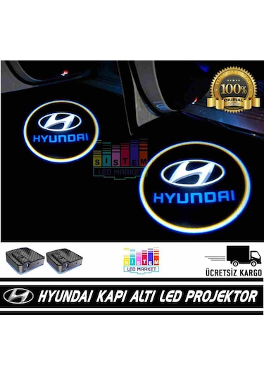 Hyundai Araçlar İçin Pilli Yapıştırmalı Kapı Altı Led Logo N11.10631