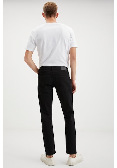Herman Erkek Kalın Dokulu Slim Fit Dar Kalıp Boru Paça Organik Pamuklu Siyah Jeans