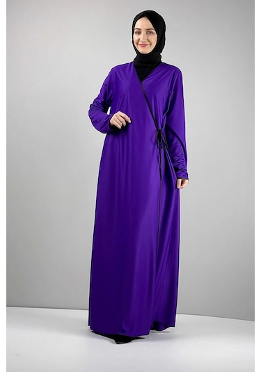 Moda Çizgi Namaz Elbisesi Mor
