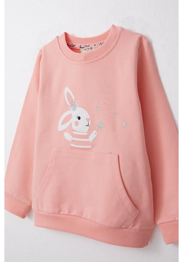 Breeze Kız Çocuk Eşofman Takım Sevimli Sihirbaz Tavşancık Baskılı 1-4 Yaş, Somon-somon Somon