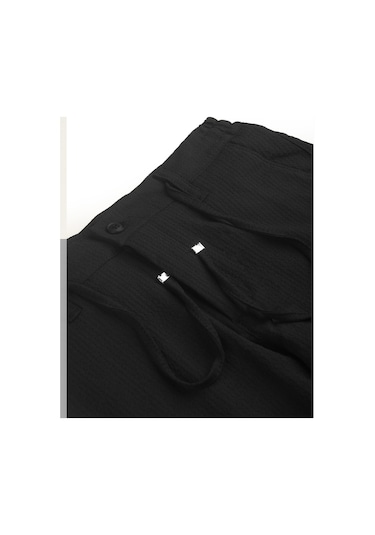 Deepsea Erkek Siyah Likralı Gofre Kumaş Beli Lastikli İpli Slim Fit Günlük Pantolon 2600650 Siyah