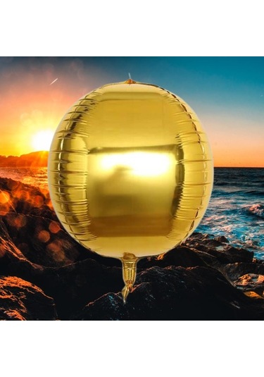 Folyo Balon 22 İnç Küre Top Şekilli Gold-altın Renkli Parti Balonu Çok Renkli