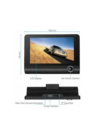 Ranyeek 3 Yönlü Araba Kamerası: Ön/iç/arka 1080p Kayıt, Park Modu Ve G-sensor - 4" Lcd Ekranlı Sürücü Kaydedici