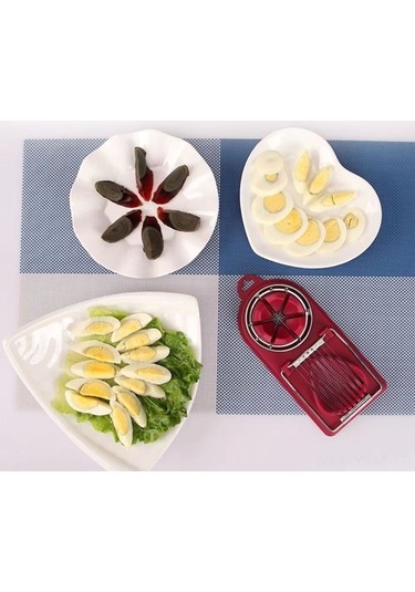 Geeksen Kırmızı Çift Fonksiyonlu Yumurta Kesici Ve Bölücü Aleti Kırmızı