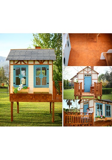 Mandu Ahşap Yerden Yüksek Ağaç Oyun Evi Çok Renkli