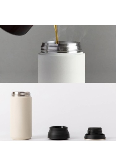 Paslanmaz Çelik Bardak Mug Termos 350 Ml Çift Katmanlı, Sızdırmaz Kapaklı Krem