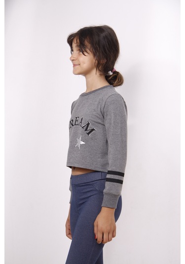 Toontoy Kız Çocuk Yıldızlı Dream Baskılı Sweatshirt Antrasit Melanj