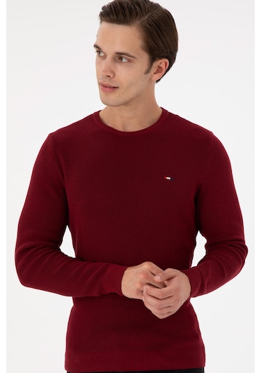 U.S. Polo Assn. Erkek Slim Fit Bisiklet Yaka Bordo Basic Kazak 50298282-VR014