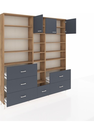 Arges Dolap 17 Raflı 6 Çekmeceli 3 Kapaklı 220x30x243 Çam-antrasit/antrasit Antrasıt/antrasıt
