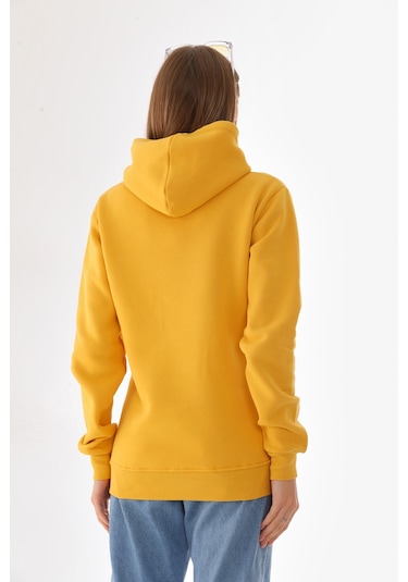 Everest Everst Kapüşonlu 3 İplik Şardonlu Kanguru Cepli Sweatshirt Sarı