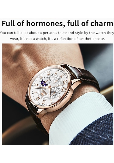 Olevs 2893 Erkekler Çok Fonksiyonlu İş Kuvars Saati Kahverengi + Beyaz