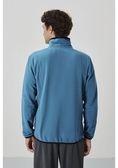 Tommy Life Zümrüt Yazı Nakışlı Dik Yaka Fermuarlı Standart Kalıp Erkek Sweatshirt Polar - 87992 Zümrüt