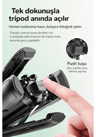 Tripodlu Bluetooth Selfie Çubuğu Mini Katlanabilir Selfie Stick Telefon Standı Uzatılabilir 41.5 Cm