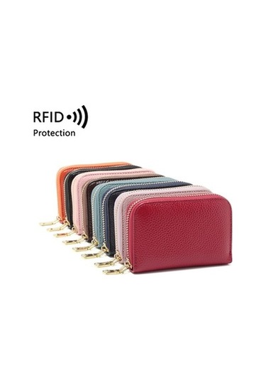 1626 Kısa Rfıd Hırsızlığa Karşı Fırça Çoklu Kart Bağlama Kartı Paketi Bayanlar Dana Fermuarlı Cüzdan Turuncu Turuncu