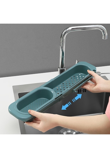 Suntek Teleskopik Lavabo Rafı Mutfak Sünger Drenaj Depolama Sepeti Tutucu Gri