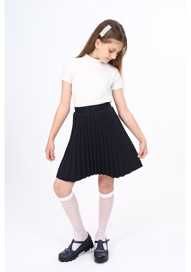 Toontoy Kız Çocuk Pileli Etek Siyah