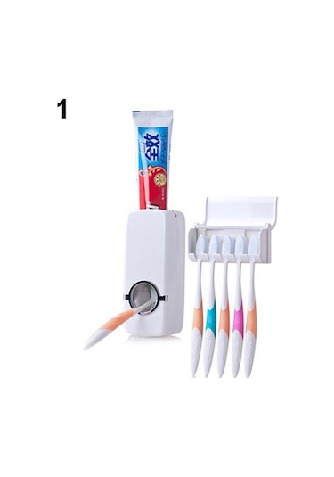 Banyo Duvara Montaj Rafı Otomatik Diş Macunu Dispenseri Fırça Tutucu Beyaz
