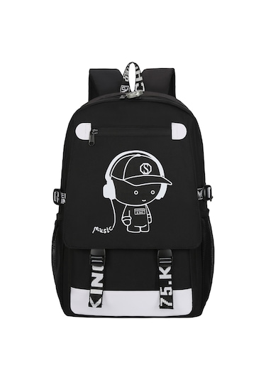 Haowuyıgou Mağazası Karikatür Animasyon Işıklı Yeni Model Büyük Kapasiteli Müzikli Çocuk Erkek/kız Ortaokul Öğrencileri İçin Omuz Çantası 46 X 30 X 15 Cm Siyah Müzikçik