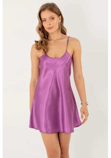 Faryanight Saten İp Askılı Şık Mini Gecelik Orkide Çok Renkli