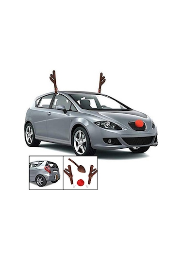 Ren Geyiği Dekorasyon Otomobil Araç Burun Boynuz Kostüm Seti Rudolph Noel Ren Geyiği Boynuzları Kırmızı Burun Süsleri Elk Boynuzları -