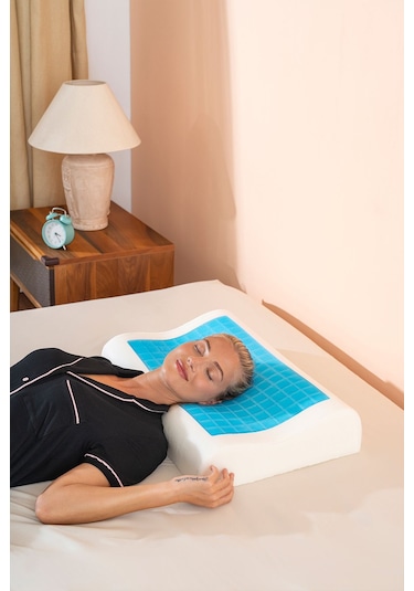 Visco Yüksek Ortopedik Boyun Destekli Serinleten Jelli Yastık 60x40x14/12cm Beyaz