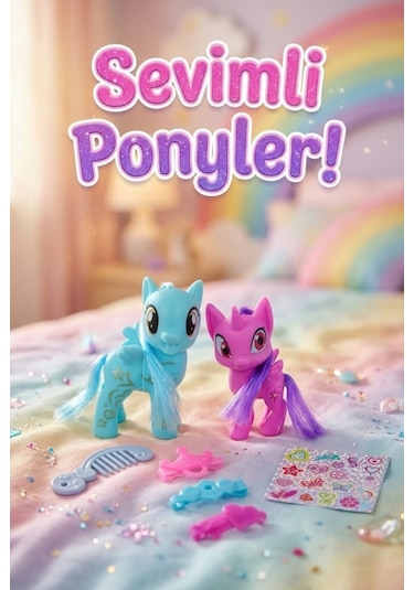 2'li Pony Oyuncak Seti - Unicorn & Pegasus Figürleri, Tarak, Toka Ve Çıkartma Aksesuarlı