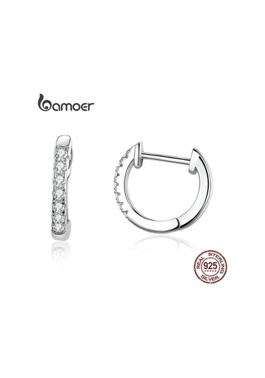 Gümüş Bamoer Hakiki 925 Ayar Gümüş Yuvarlak Daire Halka Küpeler Kadınlar İçin Altın Renk Küpe Ayar Gümüş Takı Hediye L