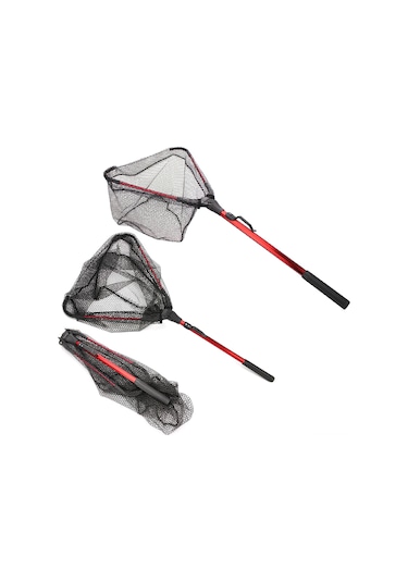 Jeehugo Alüminyum Çerçeve Triangular Çıkartılabilir Balık Av Ağı - 37x37cm Kauçuk Ağı, 47cm Katlanabilir Uzunluk, 307g Hafif Tasarım