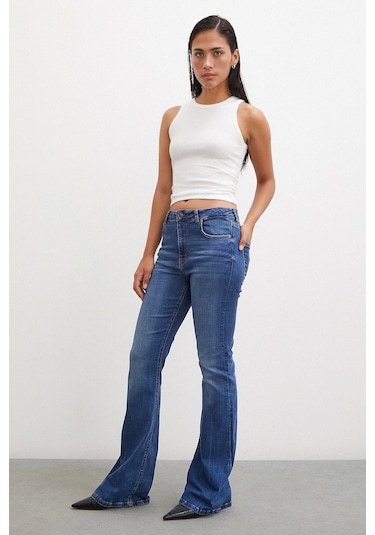 Never More Yüksek Bel İspanyol Paça Jean Mavi