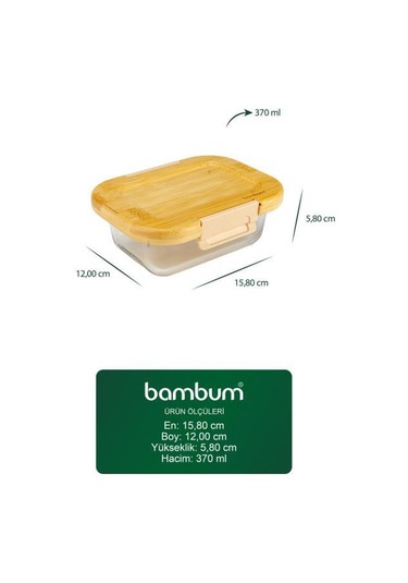 Bambum Satina - Kilitli Cam Saklama Kabı 370 Ml Bambu