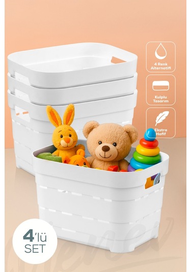 Vienev 4'lü 5 Litre Delikli Saklama Kutusu Beyaz Beyaz