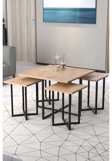 Retodesign Açelya Kare Orta Sehpa Ve 4 Zigon Sehpali Takim 5005