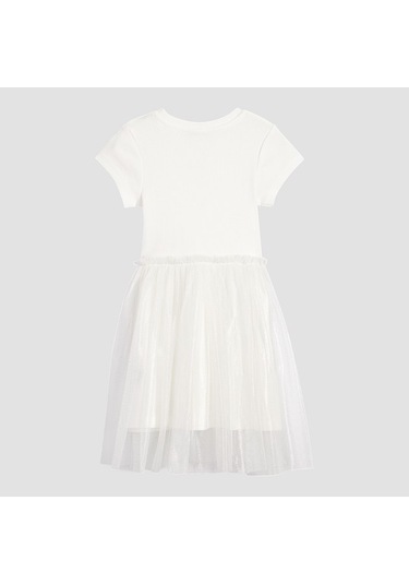 Önü Taşlı Tüllü Kız Çocuk Elbise Beyaz