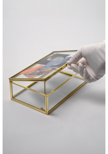 Çerçeve Kapaklı Cam Kutu Pirinç & Gold