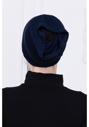 Pratik Boru Bone Lacivert Geçmeli - Kaymaz Önü Dikişsiz Kadın Tesettür Hazır İç Bone Lacivert