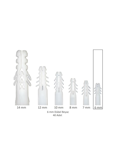 Dübel, 6 Mm Beyaz Dübel, 40 Adet