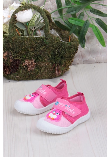 Fort 3356 Gz Kuş Figürlü Anaokulu Kreş Ev Kız Çocuk Keten Panduf Ayakkabı Fuşya