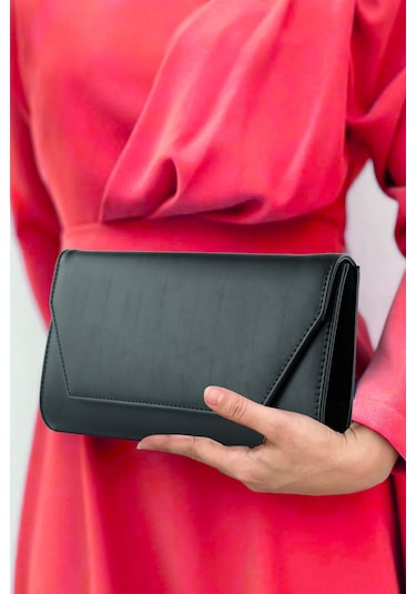 Erkan Saçmacı Siyah Zincir Askılı Manyetik Kapaklı İç Cepli Zarif Abiye El Çantası Siyah